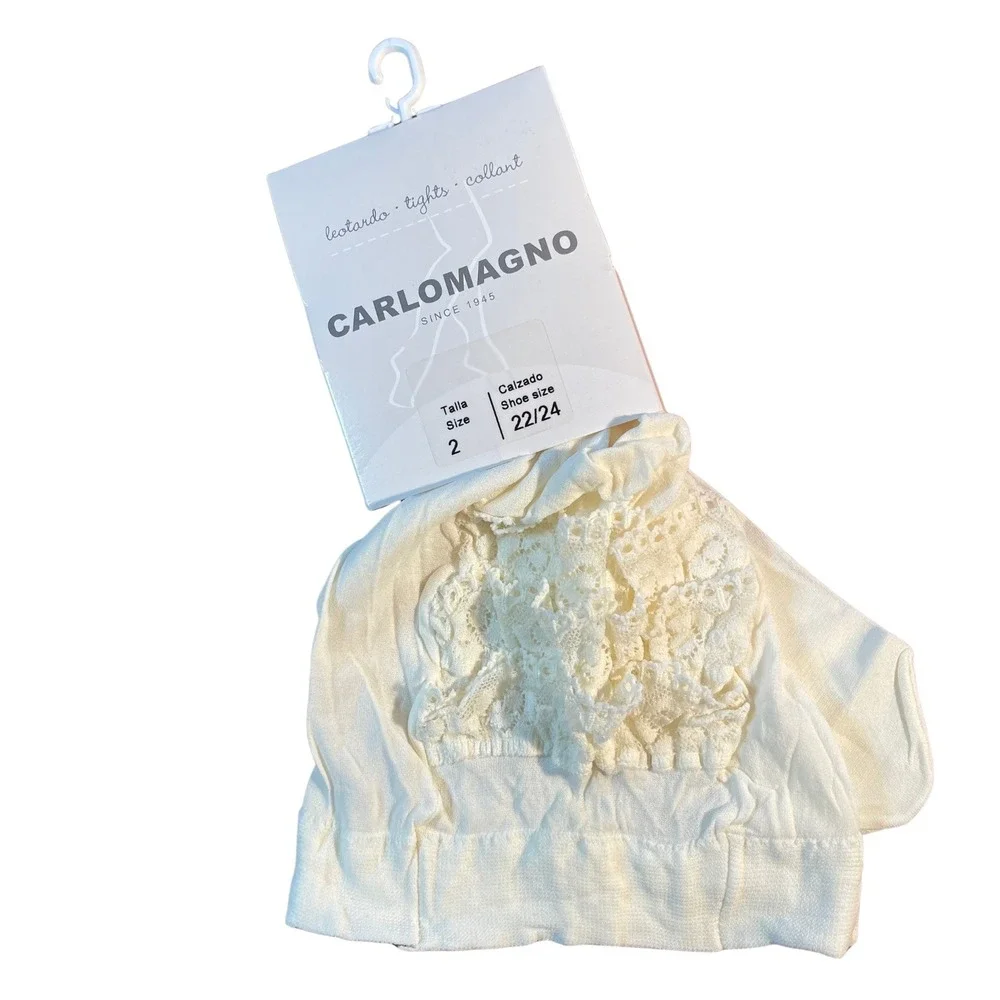 Cariomagno White Lace Bottom Microfiber Tights 2 Pair White SZ 00 Ivory SZ 2